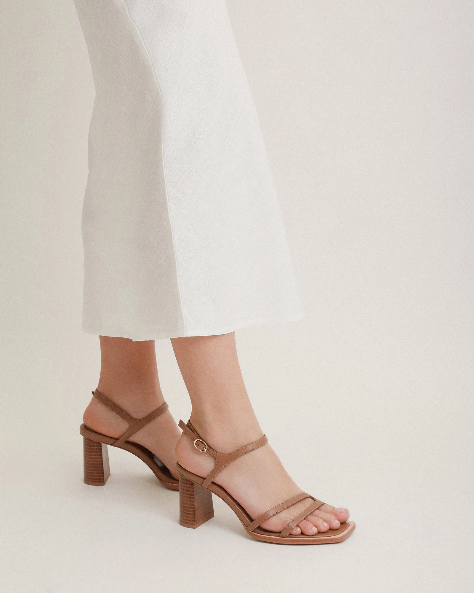 Casey High Heel Sandal Tan Leather Cool Crafted Modular Minimalism