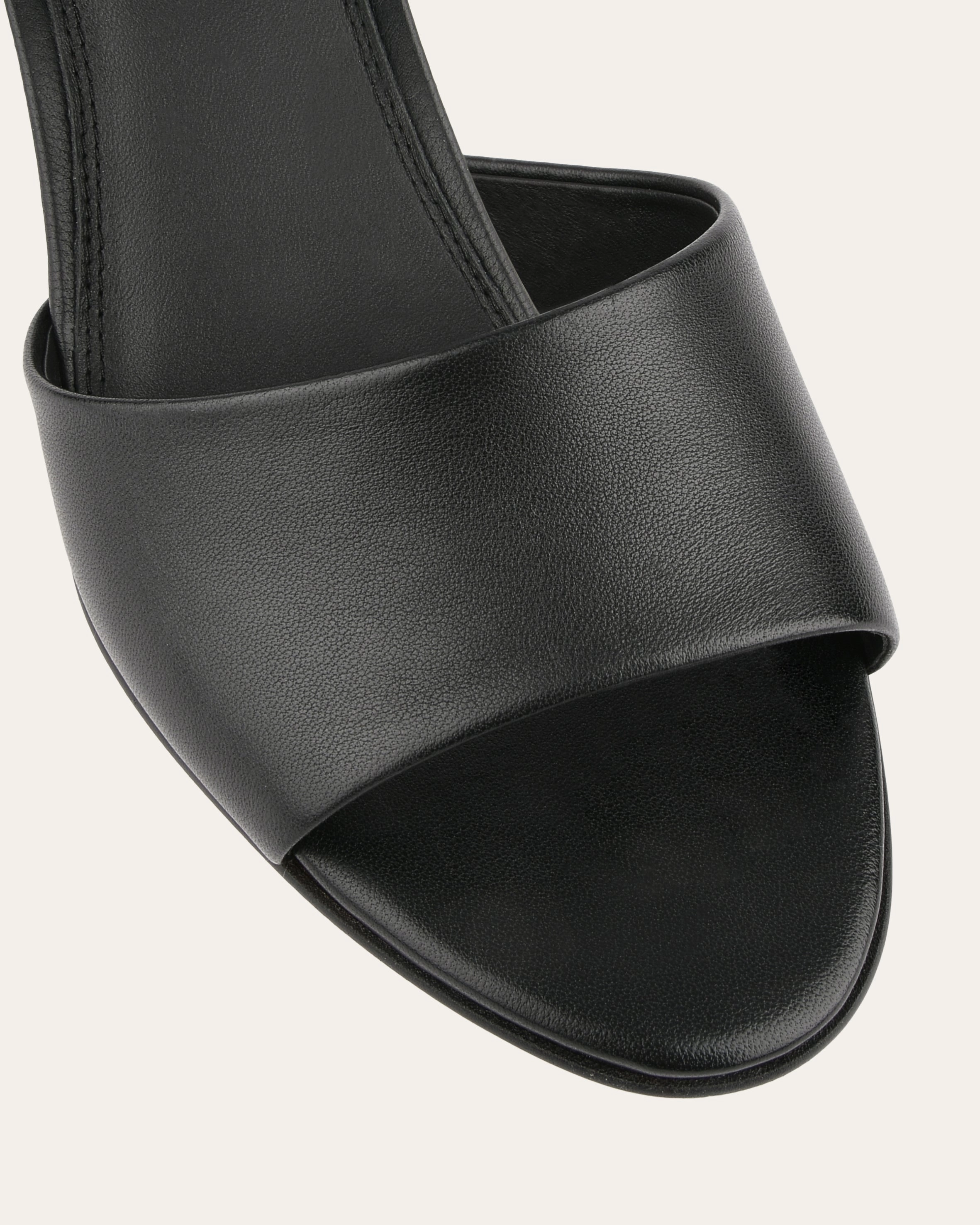 Smooth Silhouettes Tanya Mid Heel Sandals Black Leather