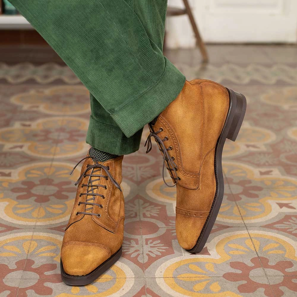 Modern Pattern Layer Logic Tapies Derby Boot Gmto - Golden Maple Handmade Patina