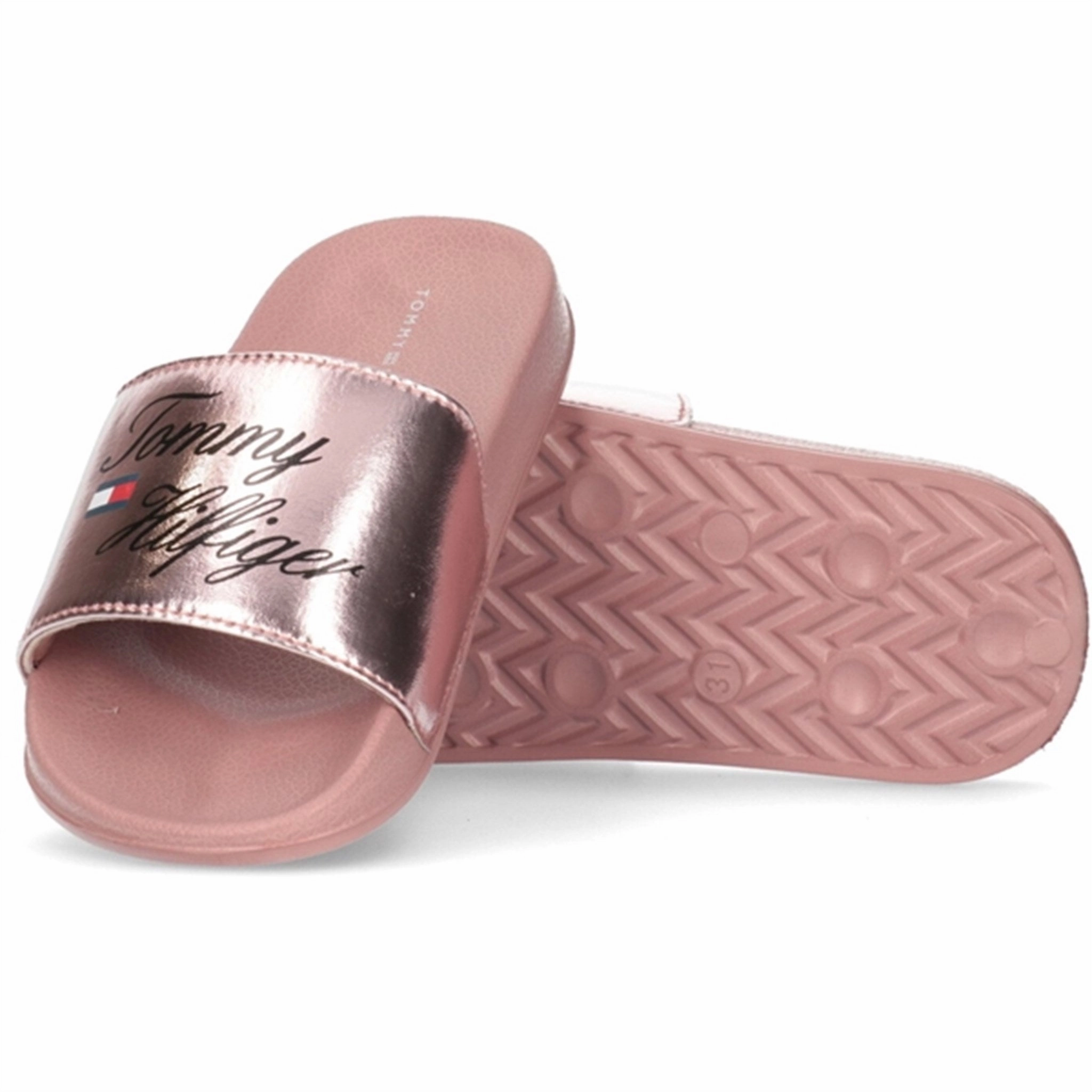 City Ready Tommy Hilfiger Logo Pool Slide Rose Gold