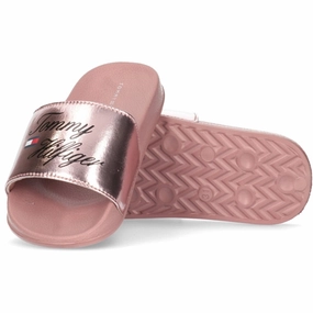 City Ready Tommy Hilfiger Logo Pool Slide Rose Gold