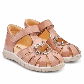 Angulus Heart Sandal W. Velcro Dark Peach/Multi Glitter Engineered Profile