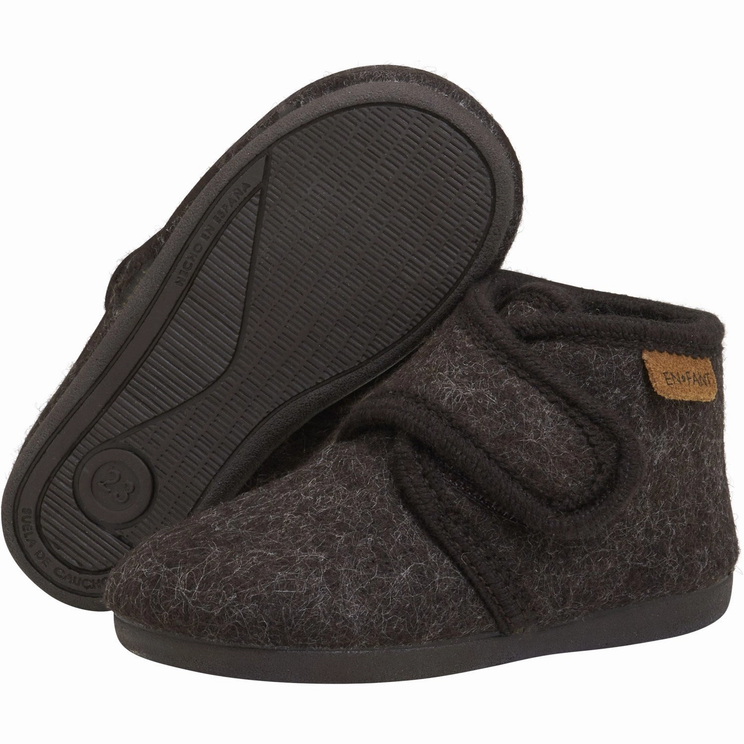 En Fant Chocolate Melange Slippers Wool Velcro Neutral Layers Dynamic Fit