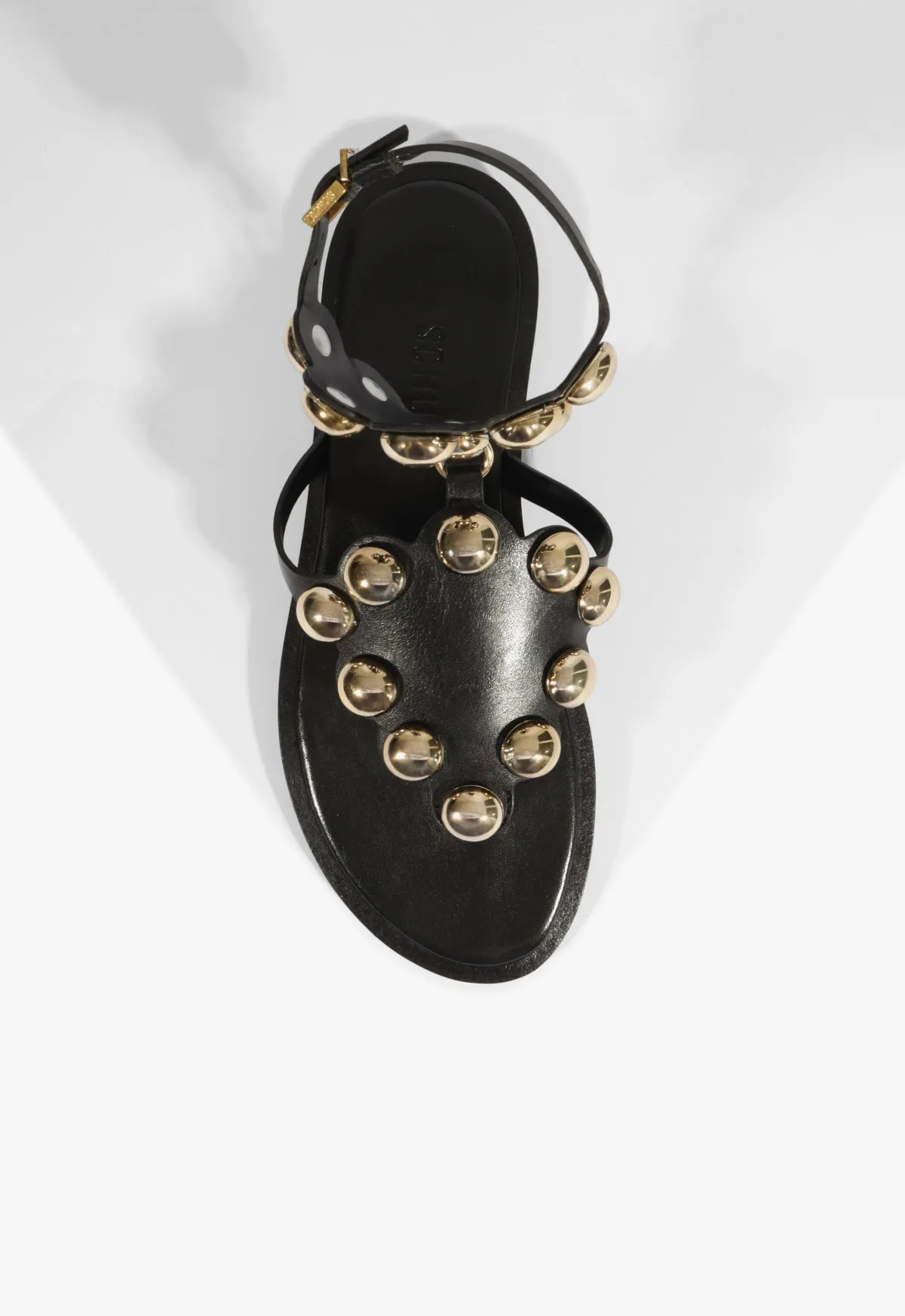 Mist Black Leather Flat Sandal Style Forward