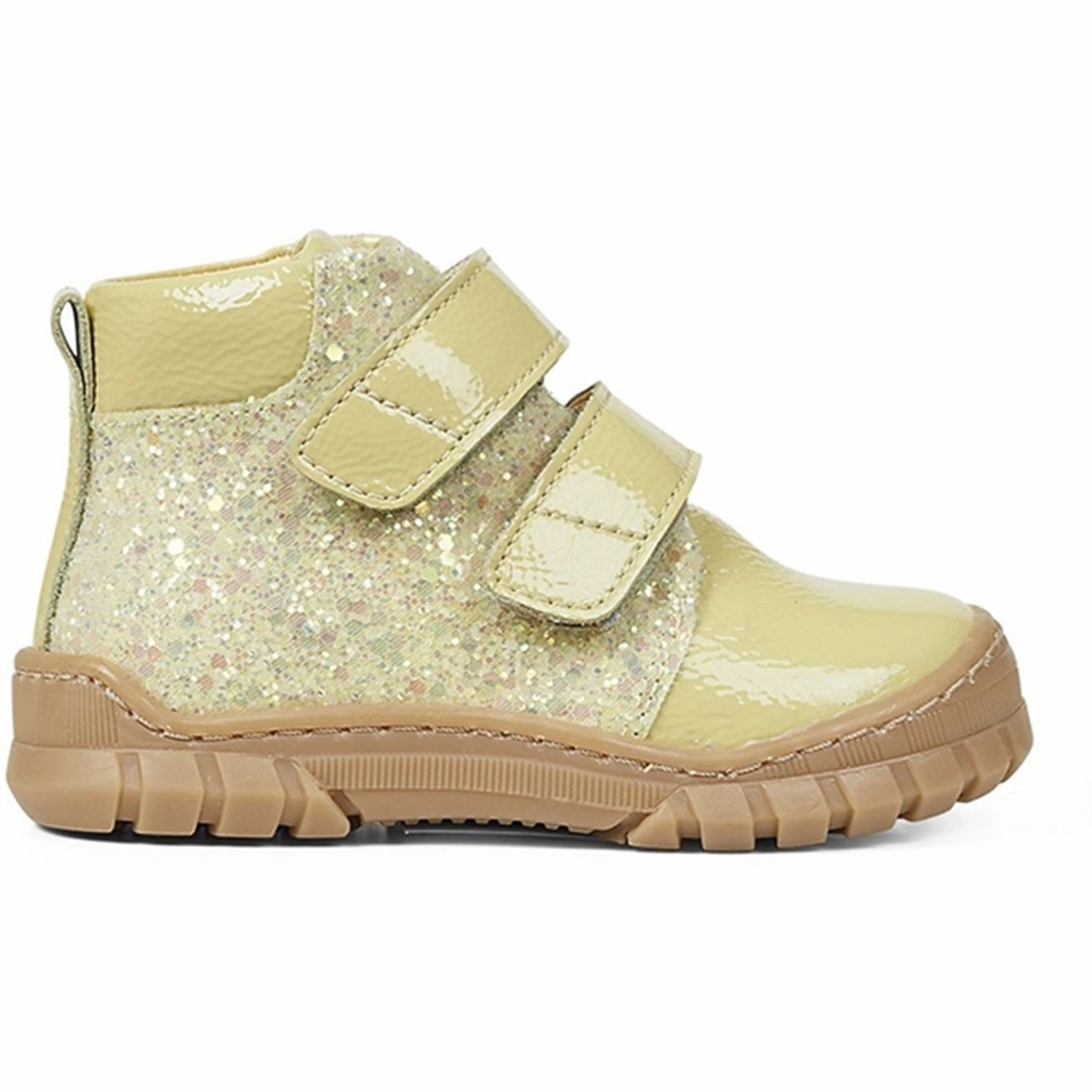 Angulus Starter Shoe W. Velcro And Glitter Details Light Yellow/Light Yellow Glitter Streamlined Mobility
