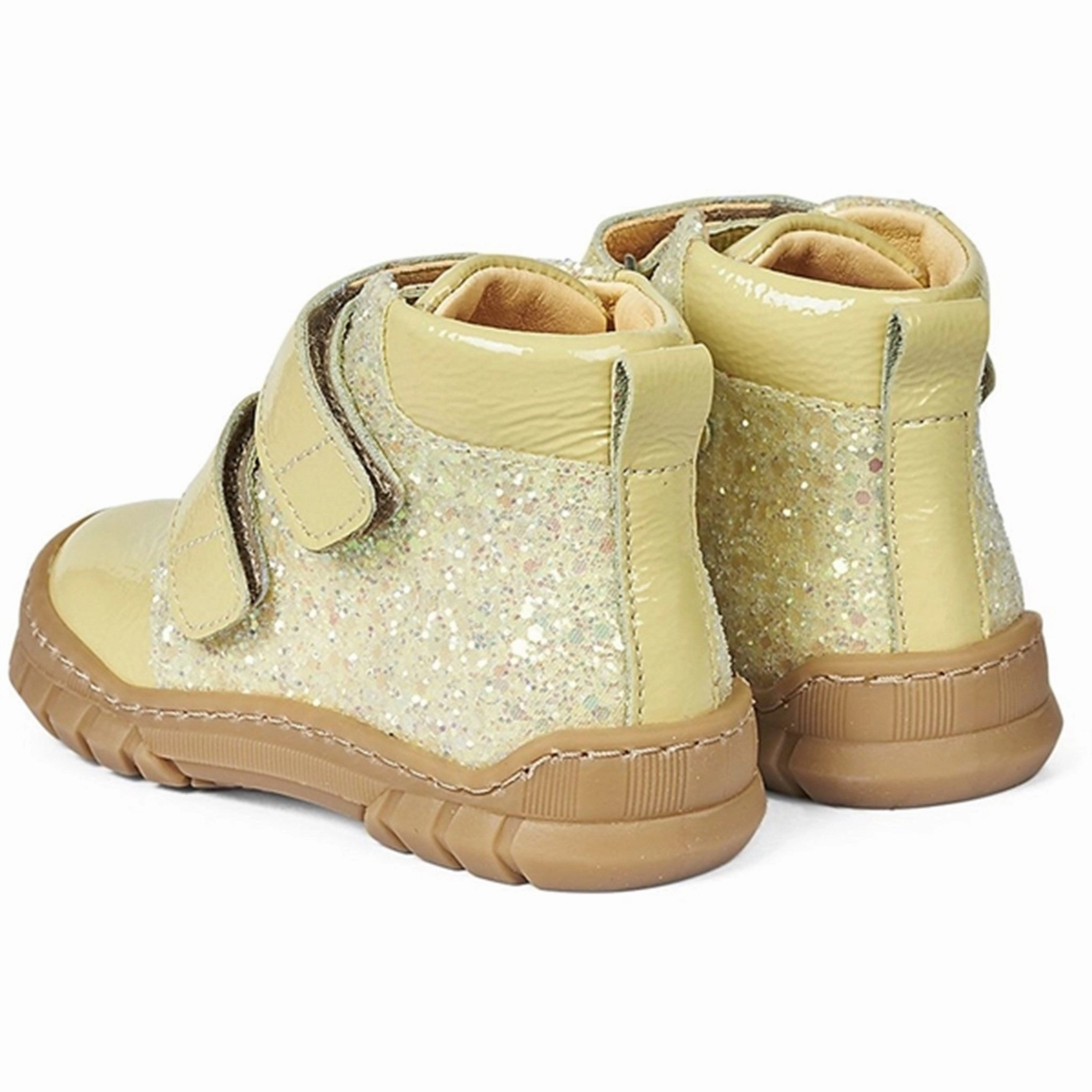 Optimized Rhythm Angulus Starter Shoe W. Velcro And Glitter Details Light Yellow/Light Yellow Glitter