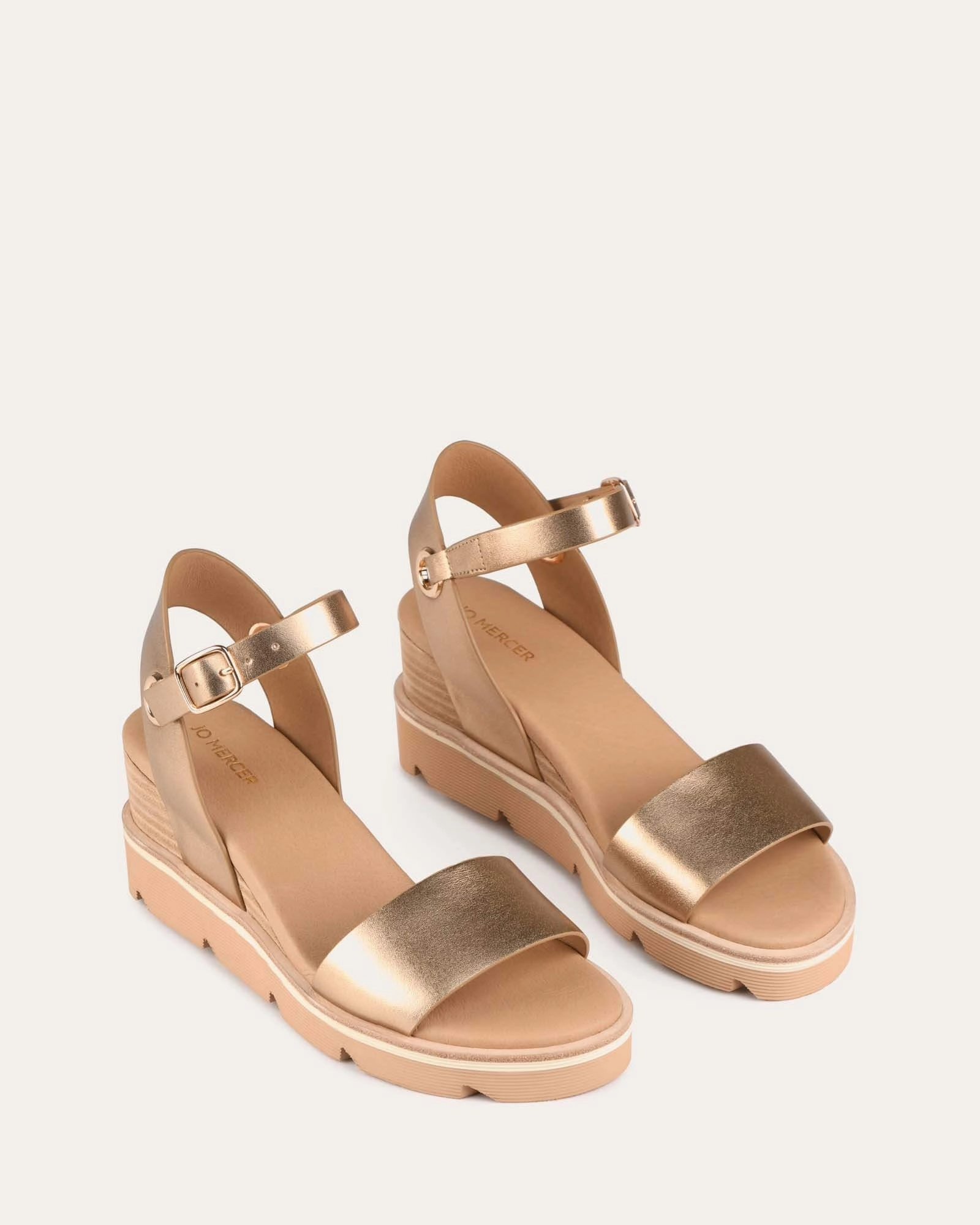Smooth Silhouettes On-The-Go Style Katie Mid Heel Wedge Sandals Gold Leather