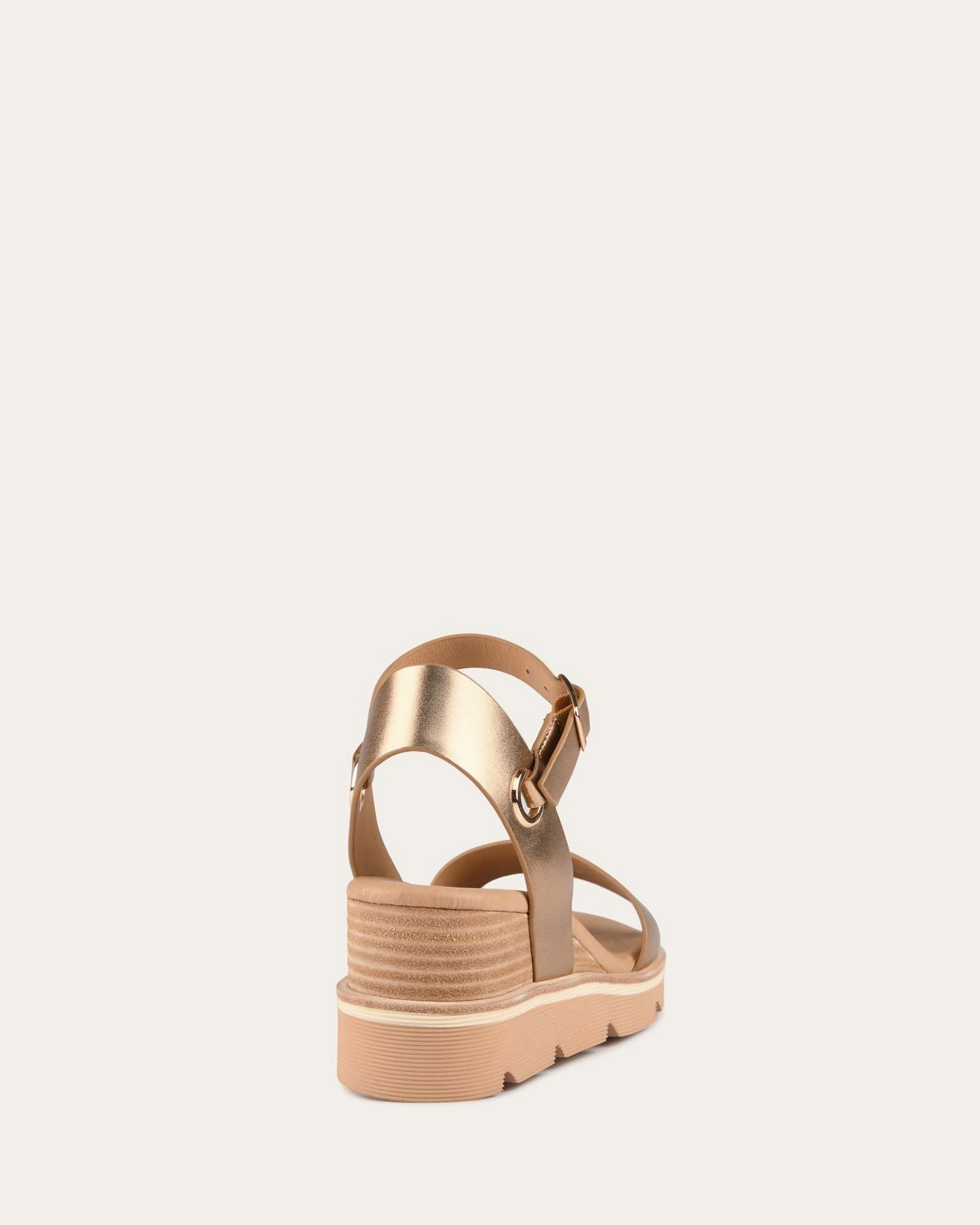 Fit-Flow Katie Mid Heel Wedge Sandals Gold Leather