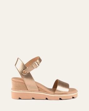 Katie Mid Heel Wedge Sandals Gold Leather Free To Move Everyday Core