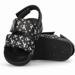 City State Calvin Klein Logo All Over Velcro Sandal Black