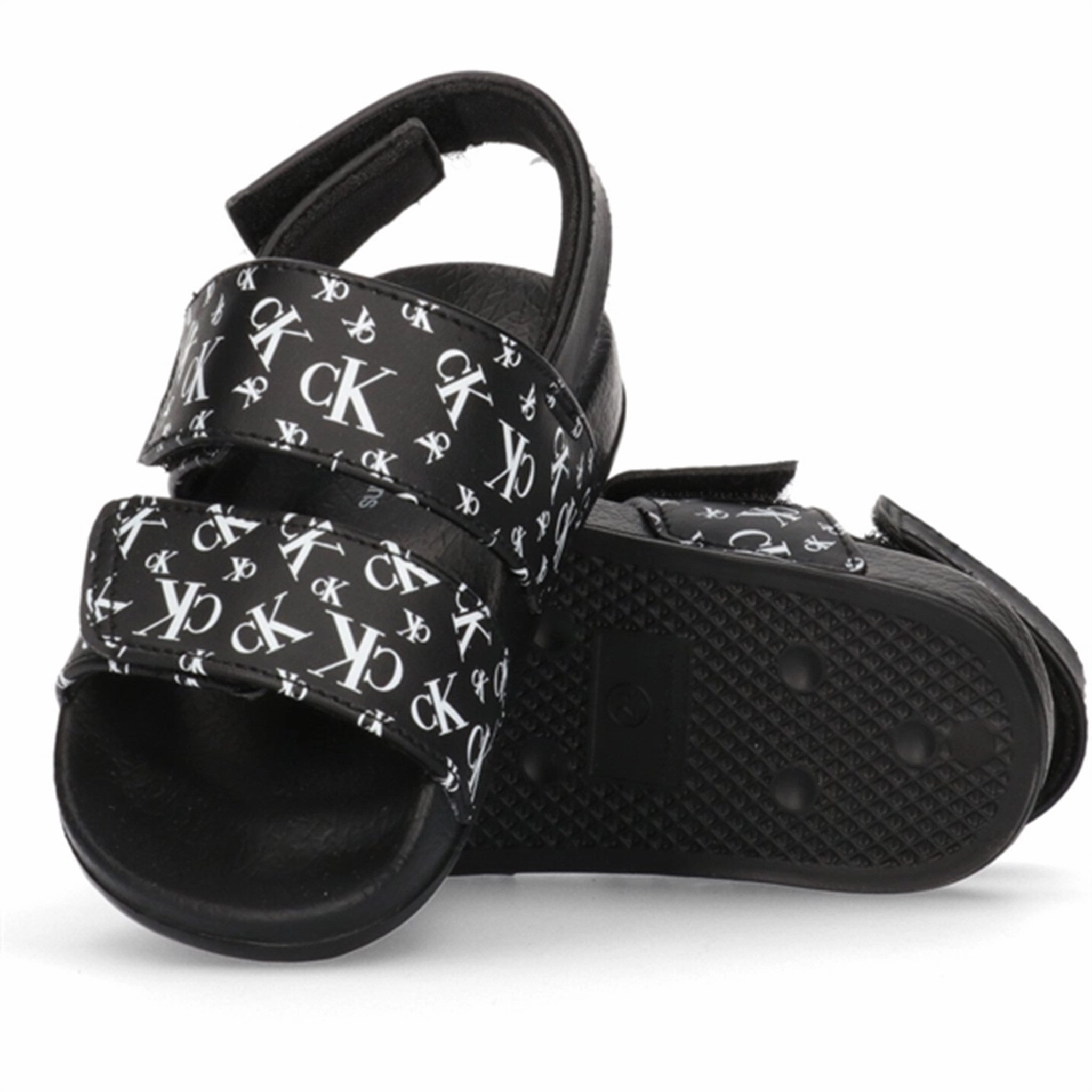 City State Calvin Klein Logo All Over Velcro Sandal Black