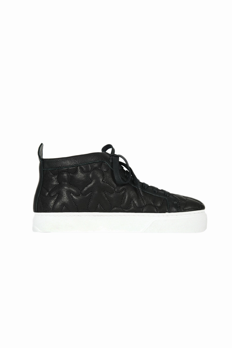 Layer With Ease City State High Top Leather Shoe In Trapuntato Nero