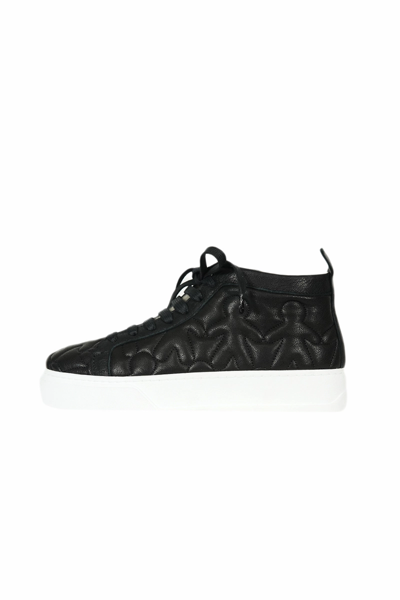 High Top Leather Shoe In Trapuntato Nero Unisex Rhythm Layer Logic