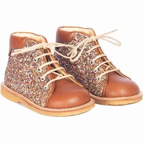 Ease-Ready Modern Movement Gear Angulus Cognac/Multi Glitter Classic Beginner Lace Shoes W. Glitter