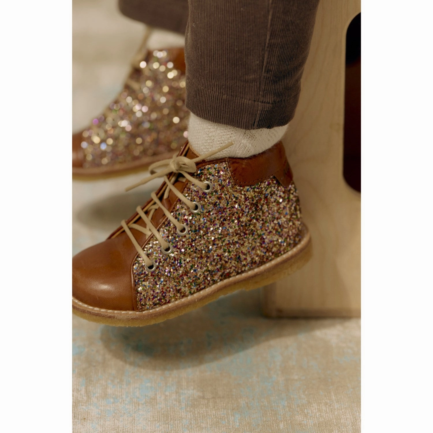 Refined Feel Angulus Cognac/Multi Glitter Classic Beginner Lace Shoes W. Glitter