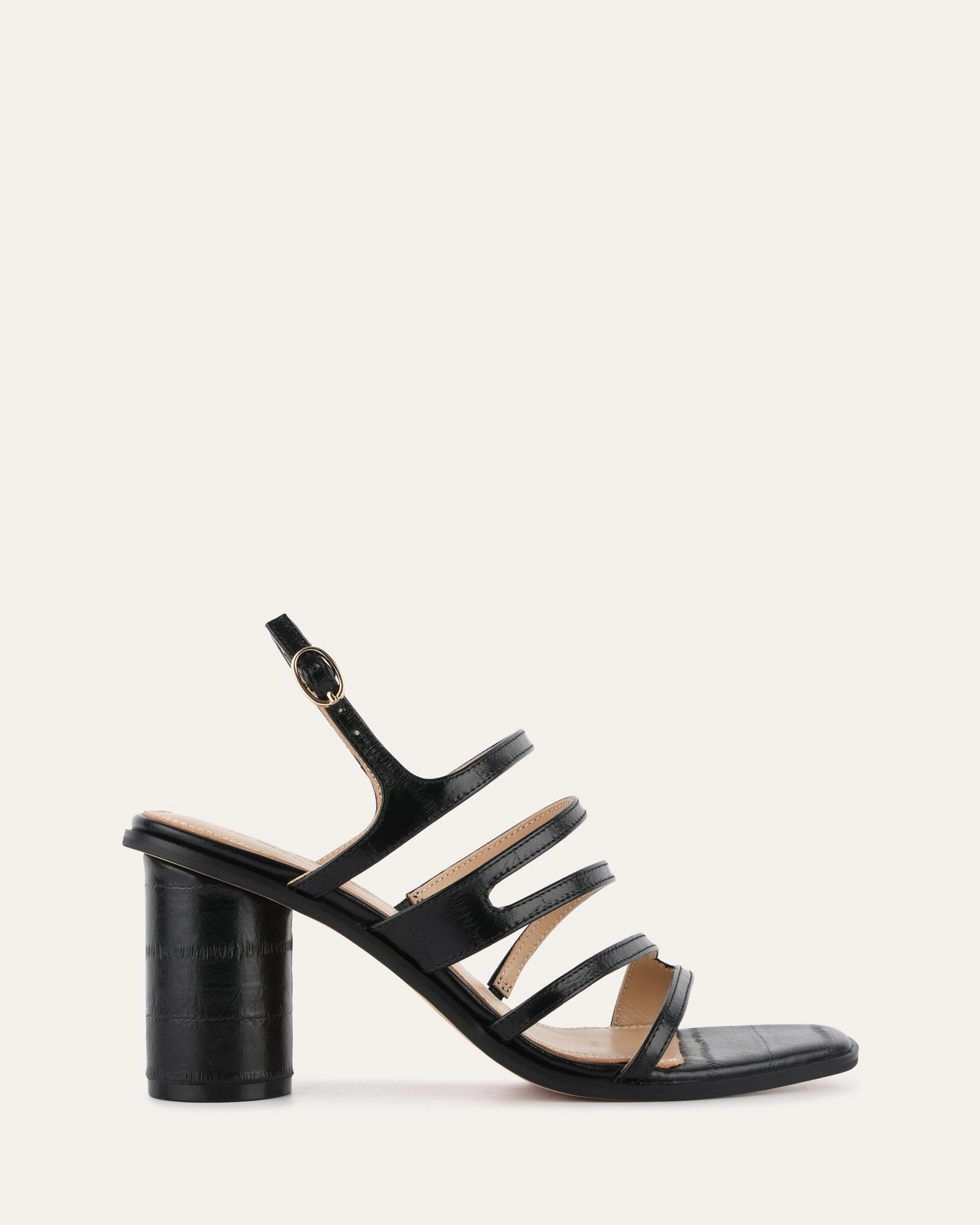 Nobu High Heel Sandals Black Shiny Lizard Comfort In Motion