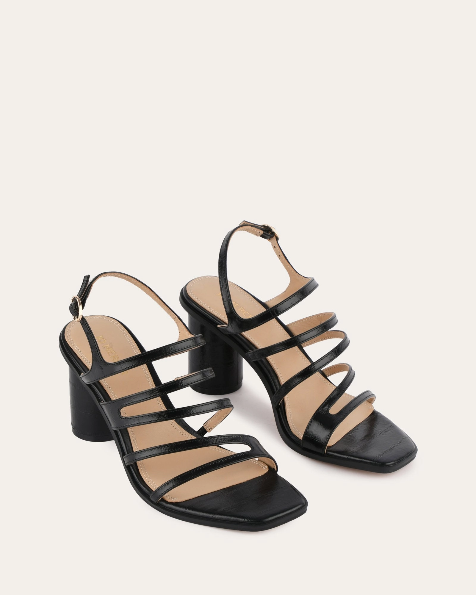 Your Daily System Nobu High Heel Sandals Black Shiny Lizard