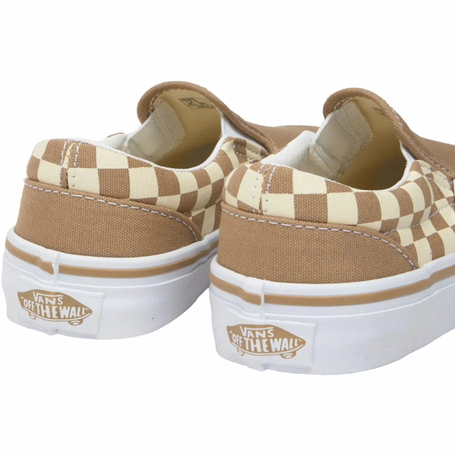 Vans Neutral Checkerboard Brown/White Classic Slip-On Neutral Checkerboard Edge In Motion