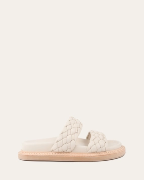 Vega Flat Sandals Off White Leather Bold Details