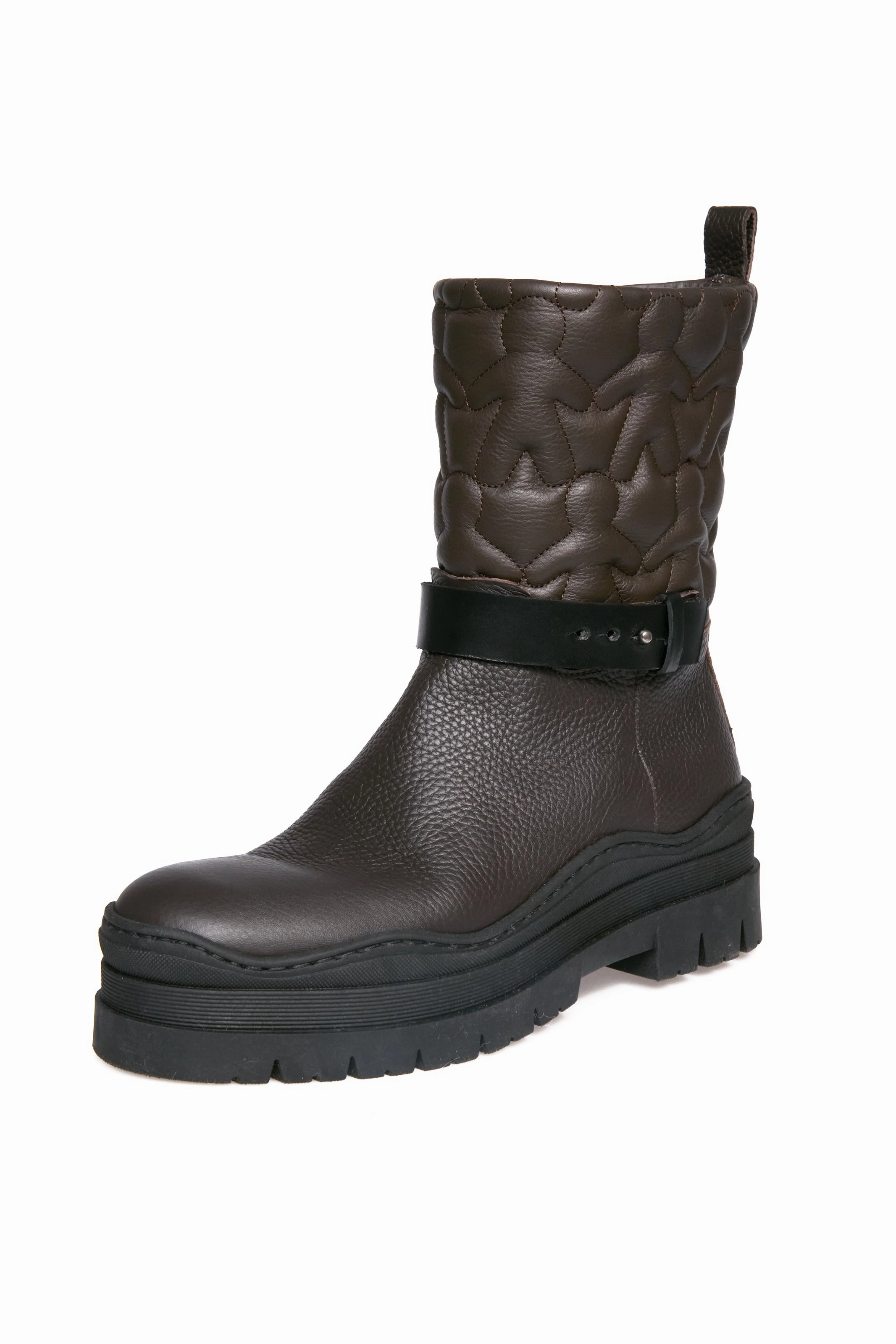 Vegetal Wash Leather Boot With Omino Trapuntato In Moro Minimal Details
