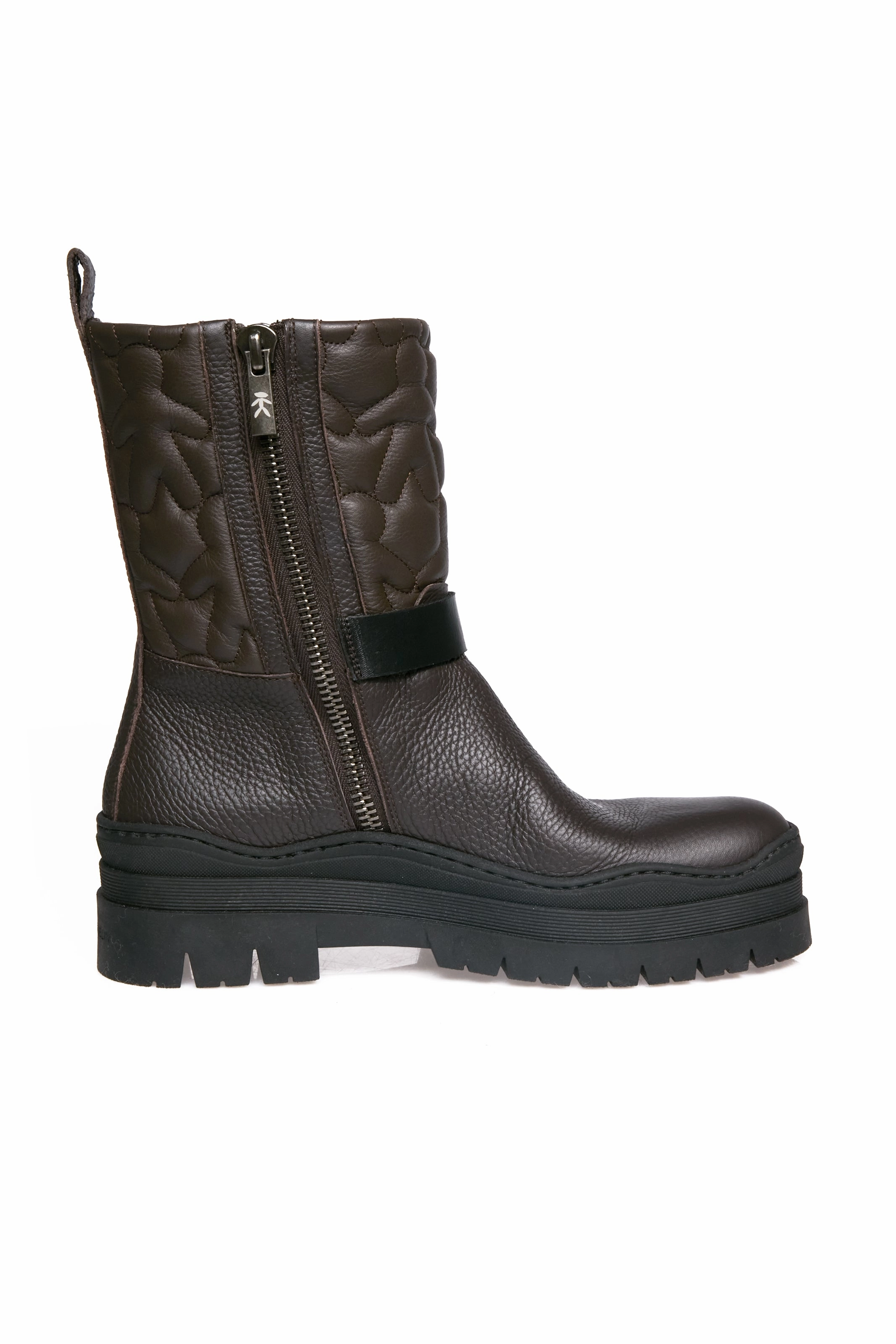 Vegetal Wash Leather Boot With Omino Trapuntato In Moro Modern Essentials Flowline Fashion