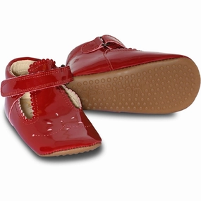 Smooth Fit Pom Pom? Indoor Shoes T-Bar Deep Red Laquer