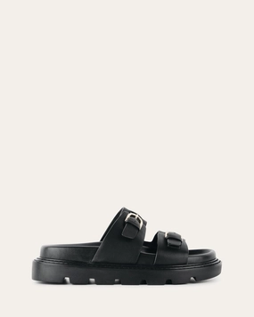 Vichy Flat Sandals Black Leather The Now Look Essence Wear