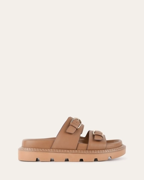 Subtle Impact Low-Key Performance Vichy Flat Sandals Tan Leather