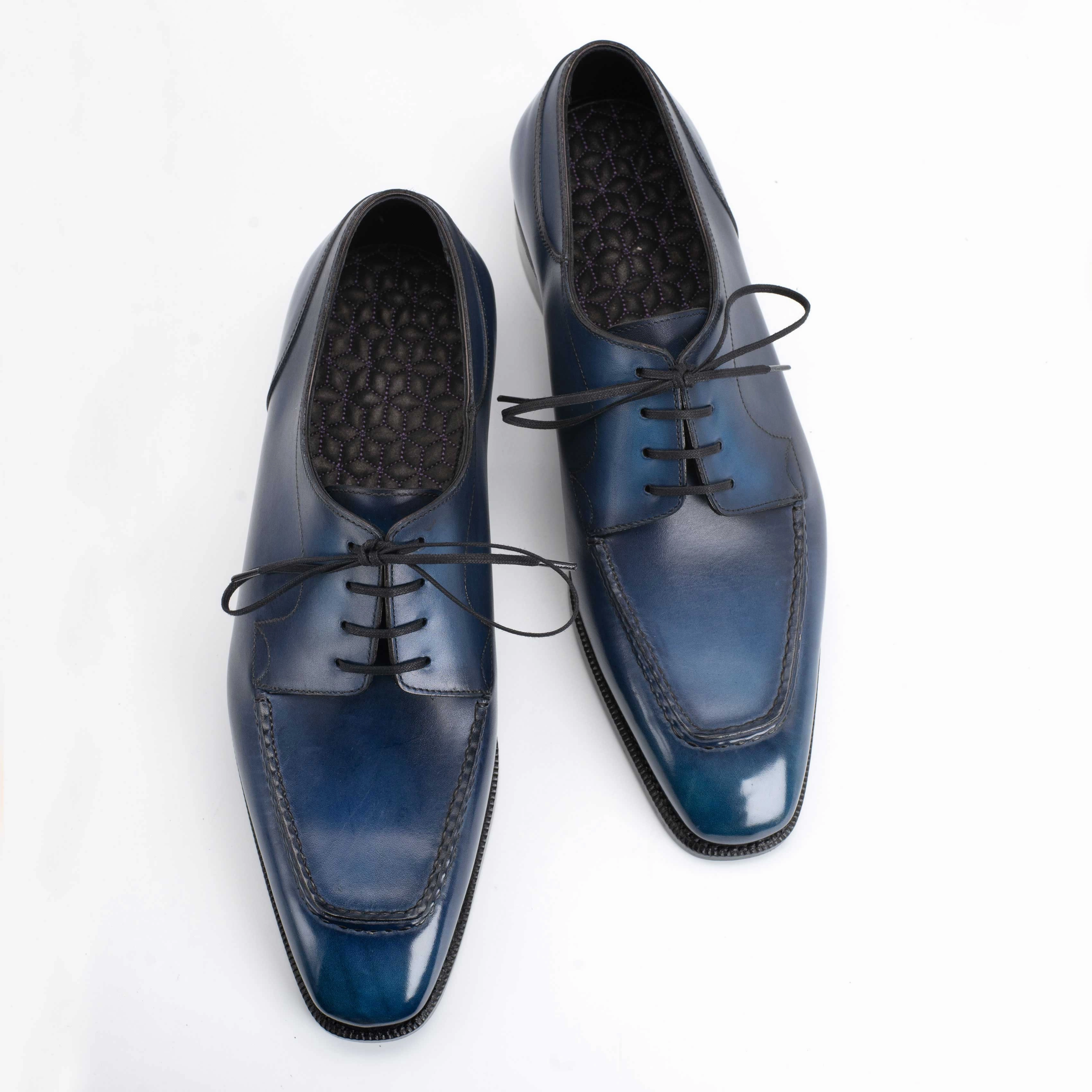 Tete Moc Toe Derby - Morpho Blue Handmade Patina Simple City Pure Function