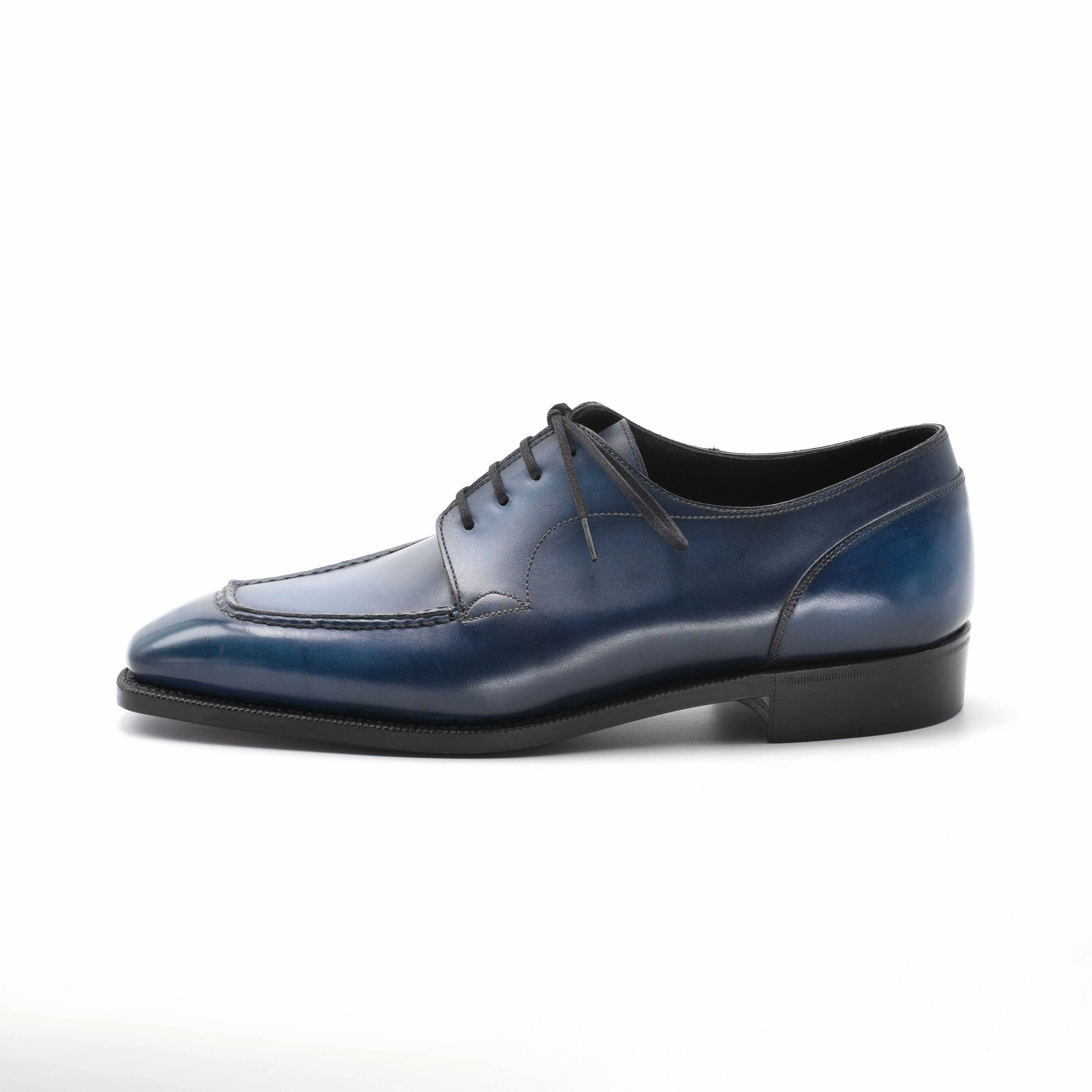 Make It Flow Tete Moc Toe Derby - Morpho Blue Handmade Patina