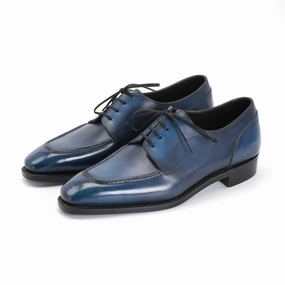 Refined To Move Quiet Impact Tete Moc Toe Derby - Morpho Blue Handmade Patina