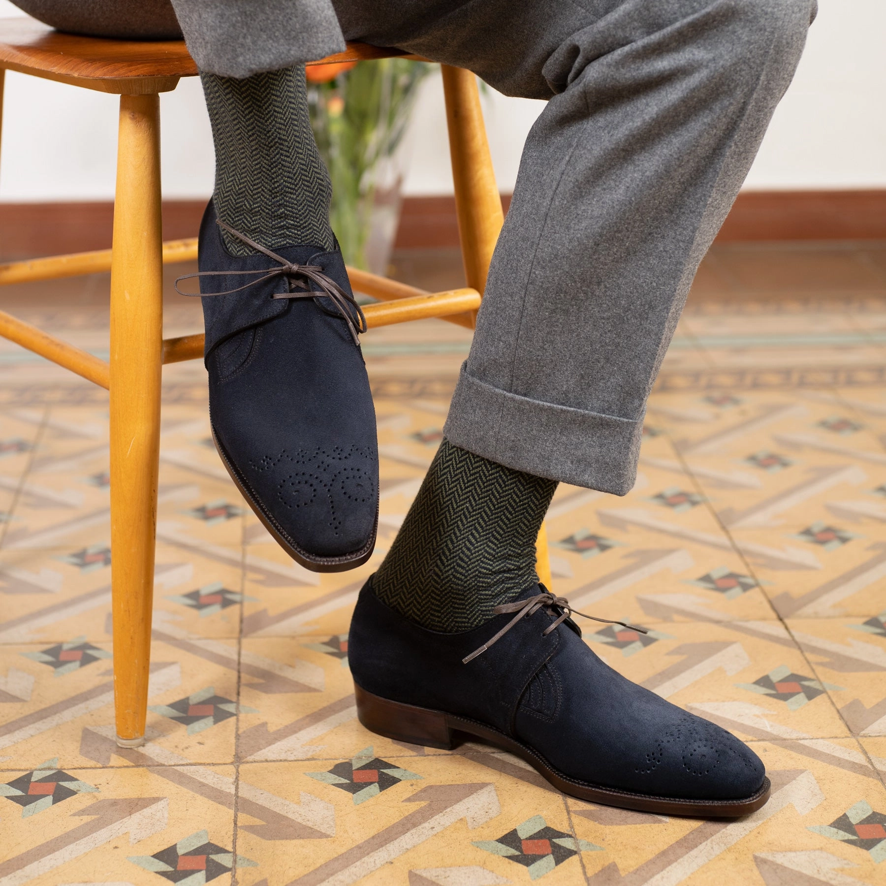 Responsive Fit Westley Medallion Derby Shoe Mto - Midnight Blue Suede