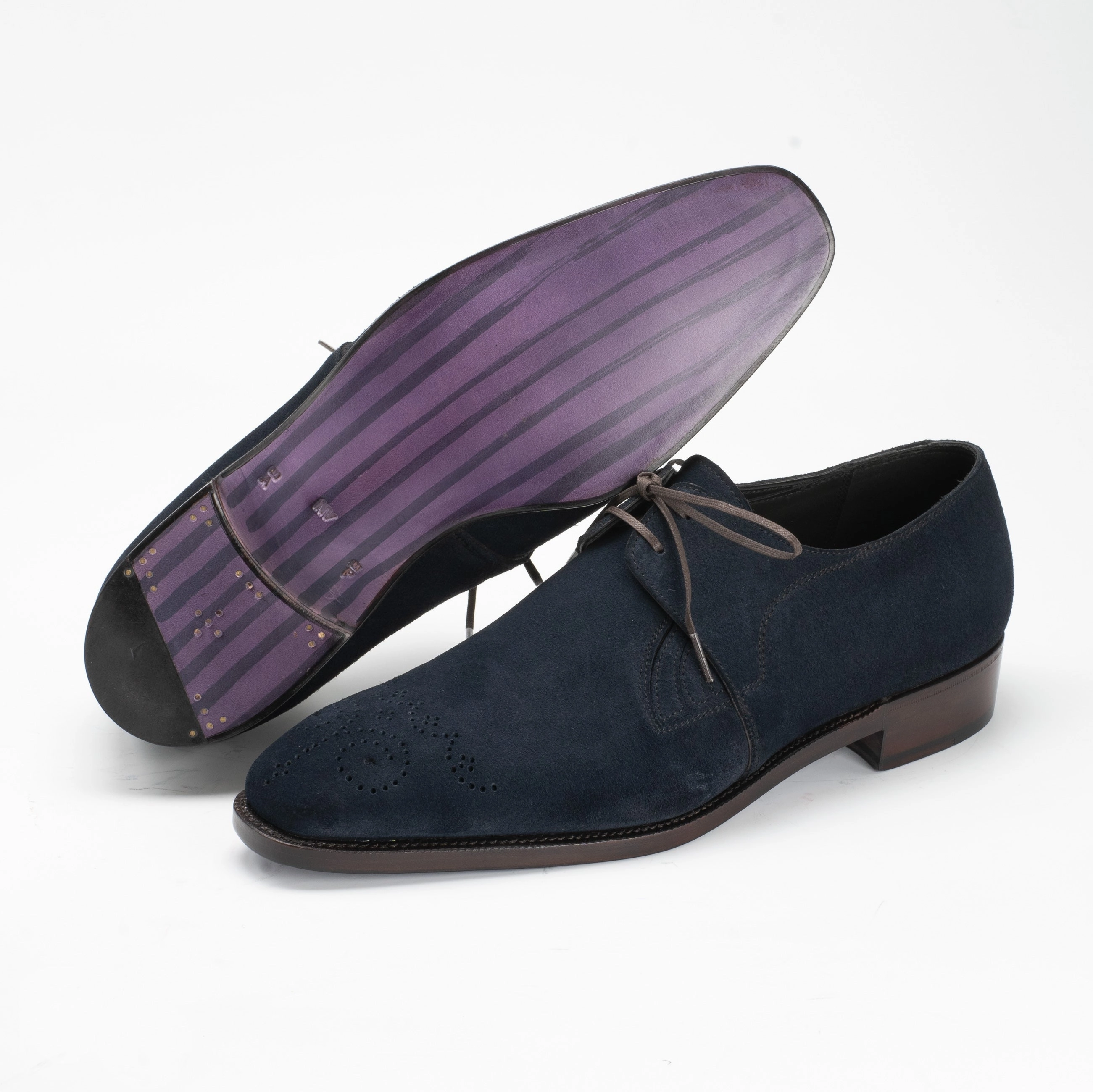 Westley Medallion Derby Shoe Mto - Midnight Blue Suede Clean Profile