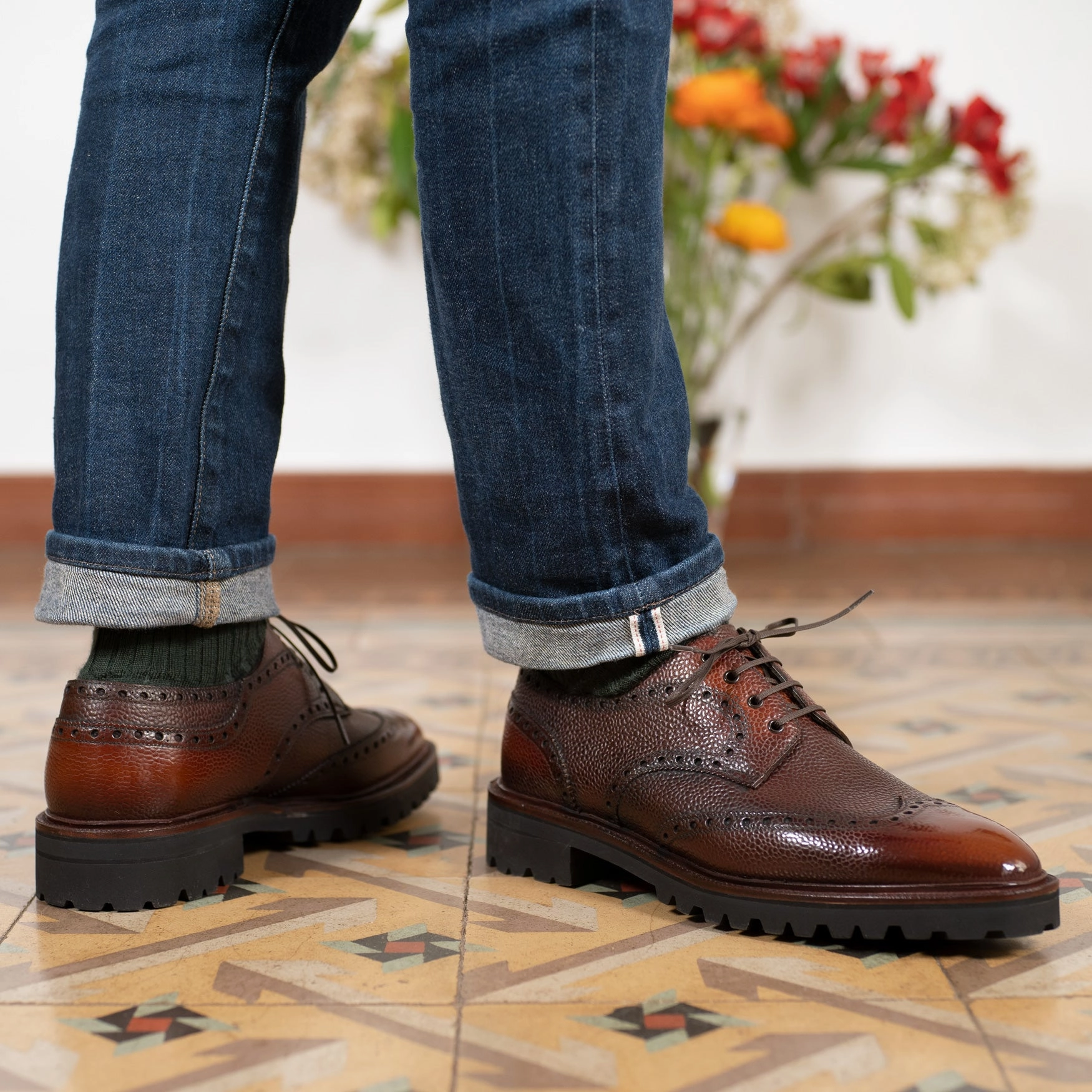 Willem Wingtip Derby Mto - Dark Caramel Handmade Patina Designed With Flow
