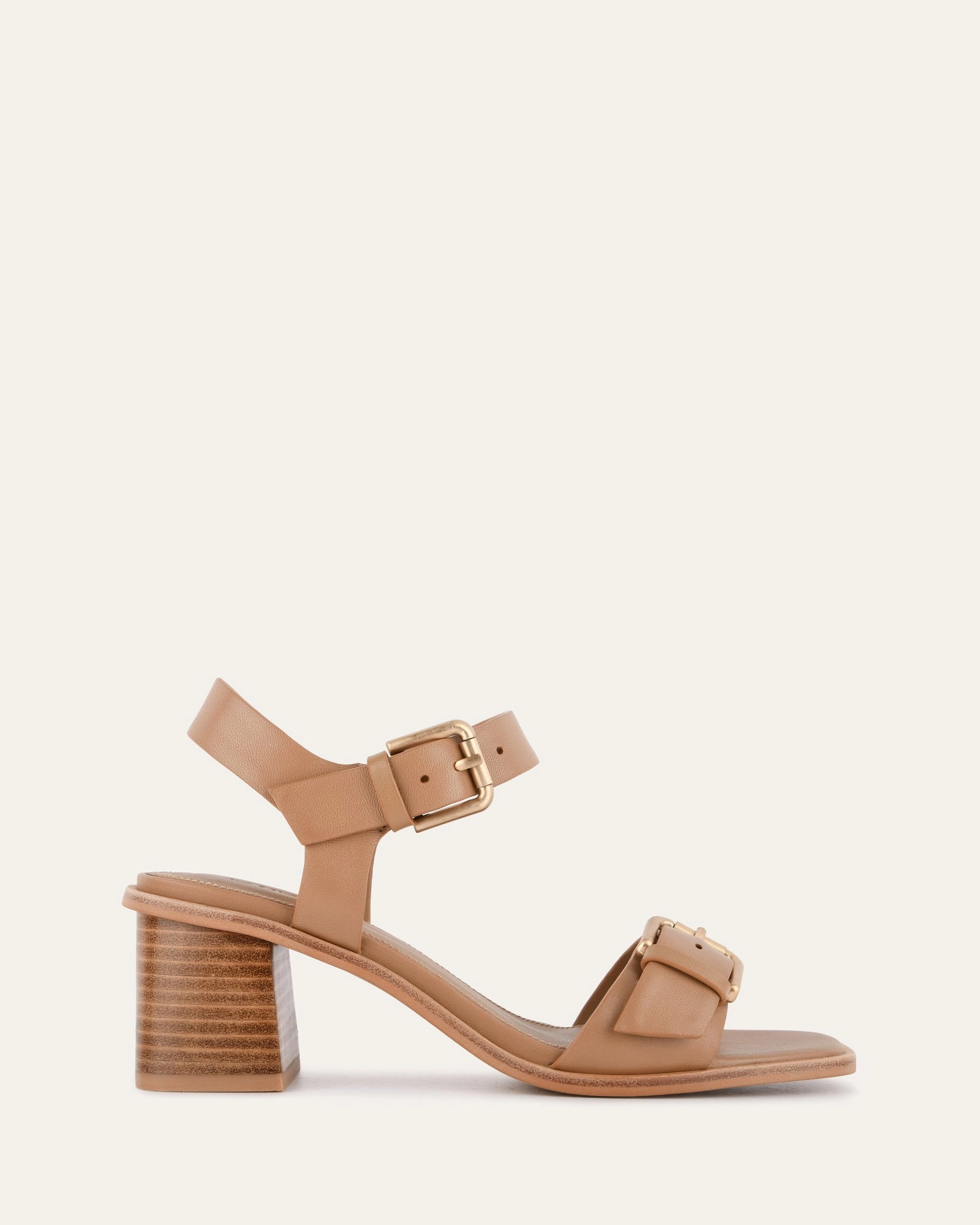 Premium Feel Winona Mid Heel Sandals Tan Leather