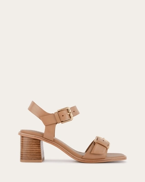 Streamlined Pieces Winona Mid Heel Sandals Tan Leather