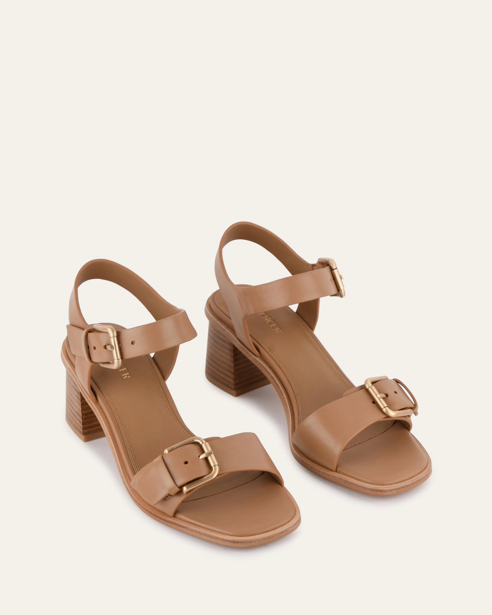 Designed For Pace Winona Mid Heel Sandals Tan Leather