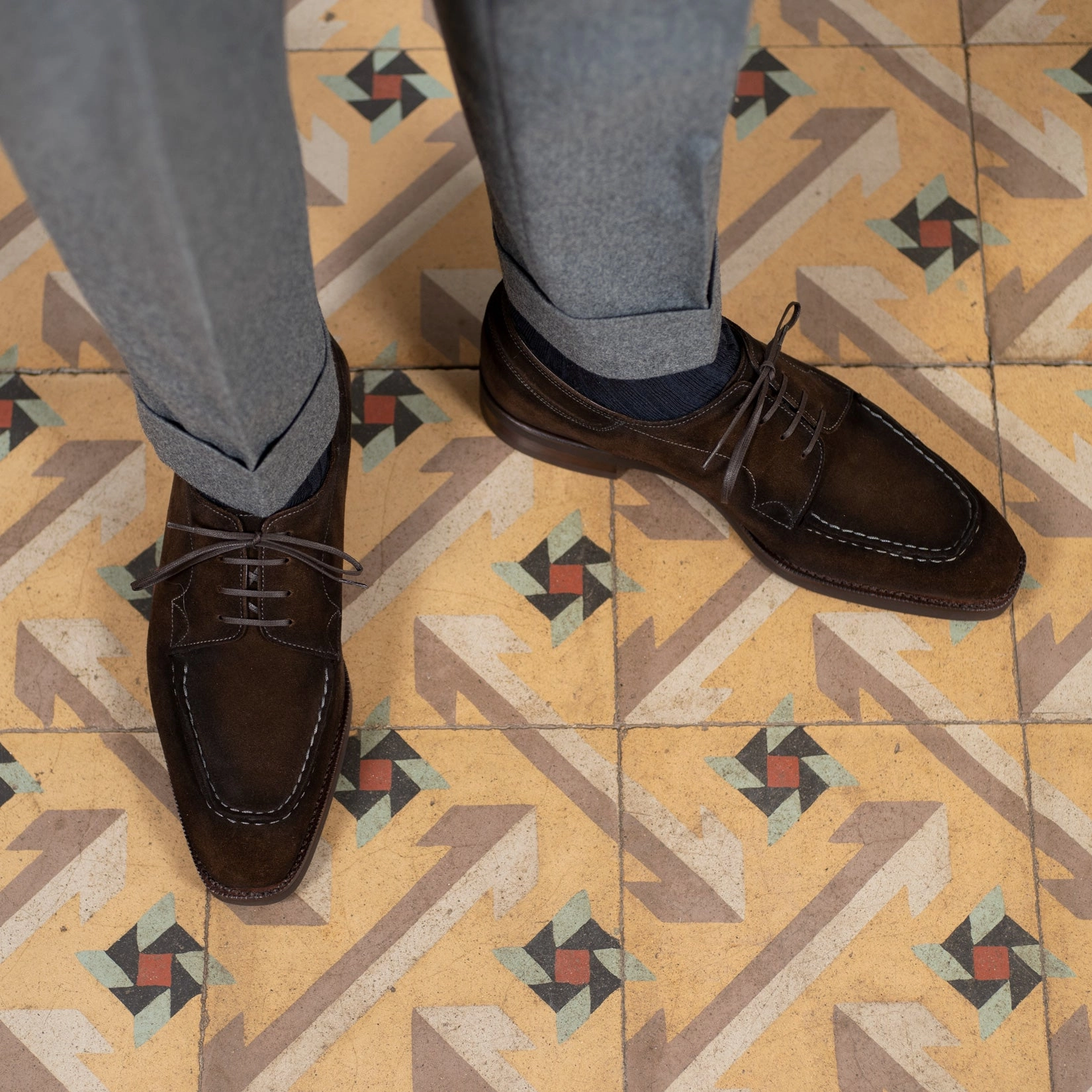 Inspired By Rhythm Curated City Xavier Moc Toe Derby Shoes Mto - Chocolate Suede