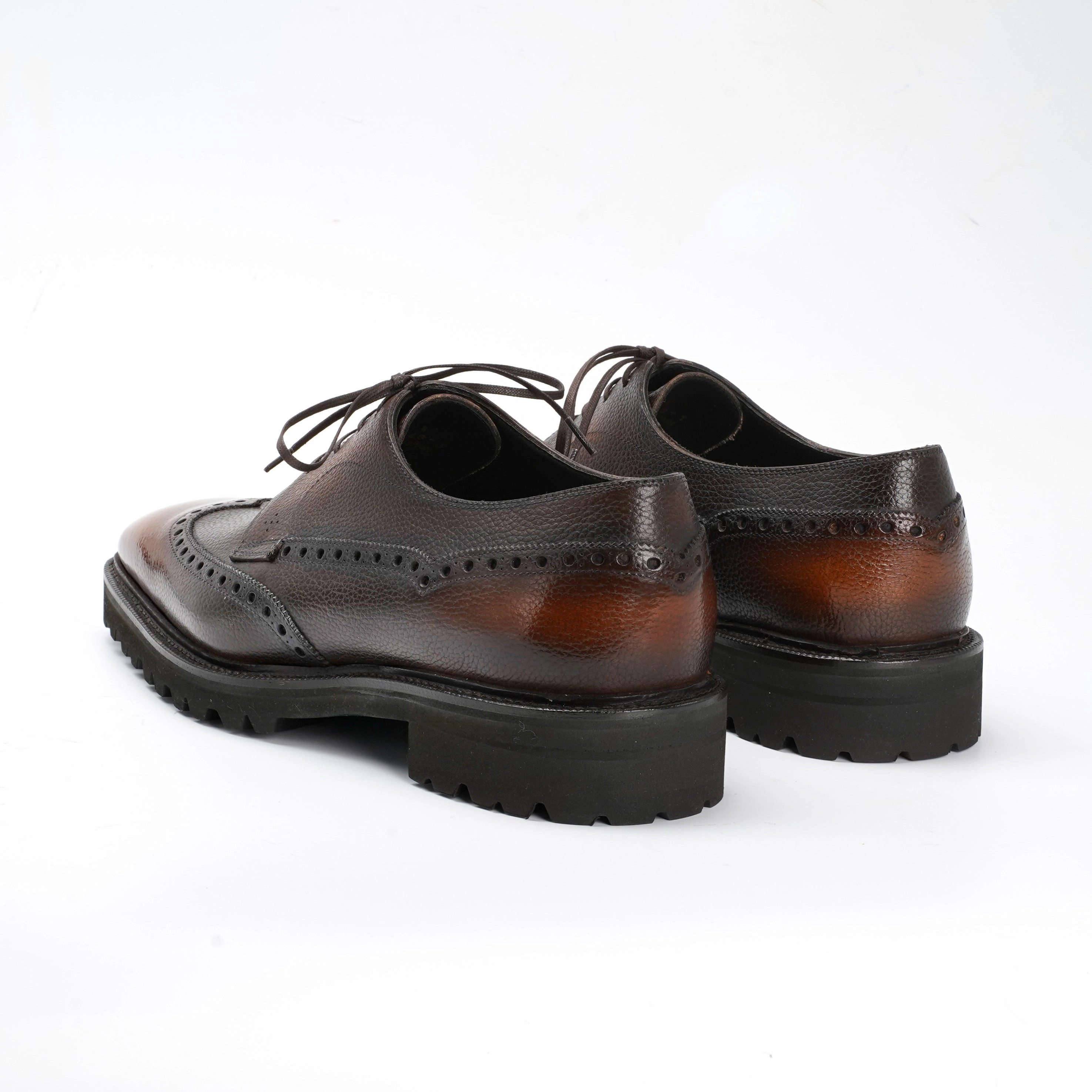 Refined Streetwear Cool Tones Coltrane Wingtip Balmoral Derby - Rocher Patina