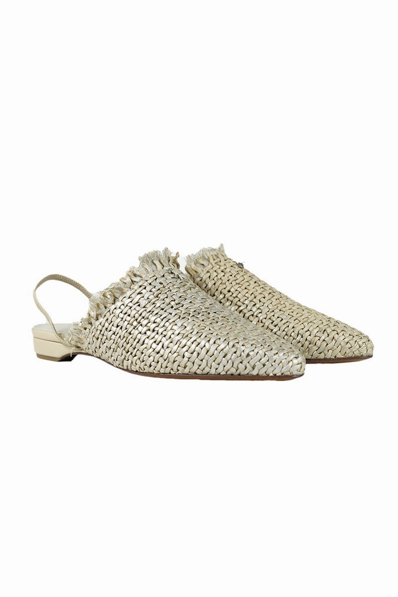 Slingback Flat Mule Intreccio In Madreperla Beige Anytime Fit