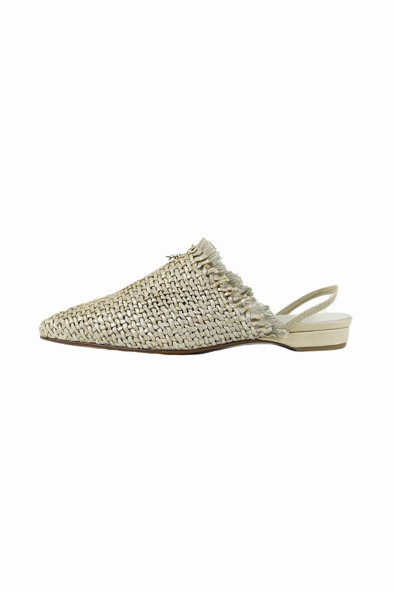 Refined Versatility Next In Line Slingback Flat Mule Intreccio In Madreperla Beige