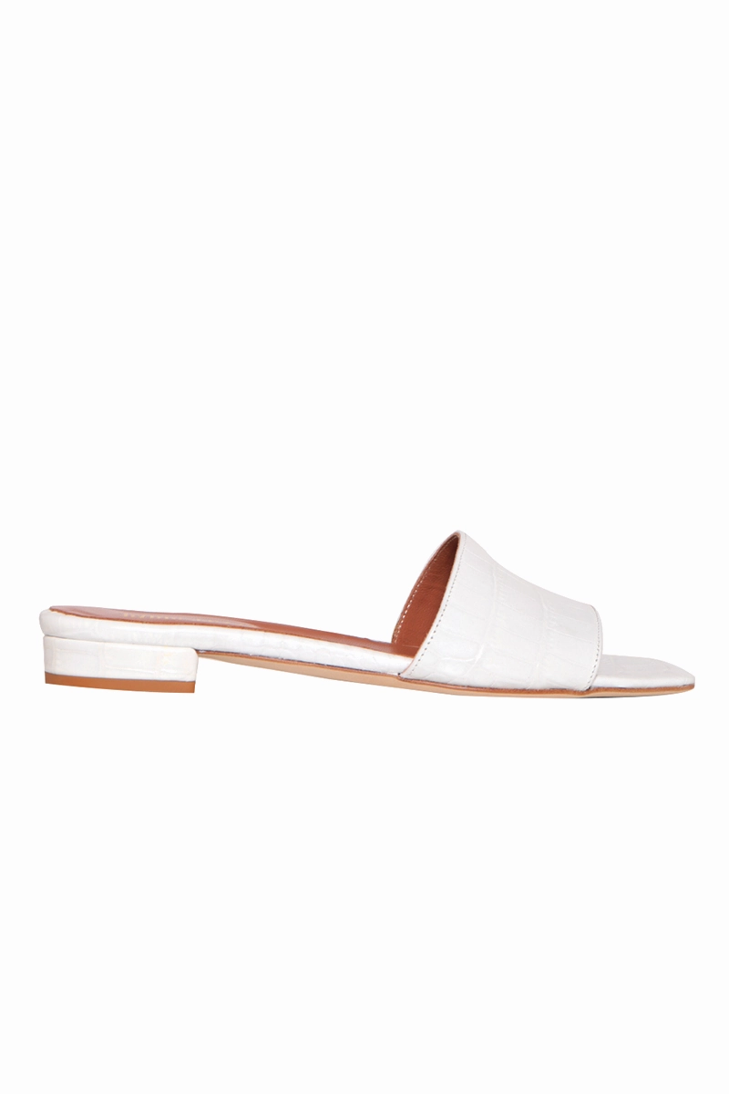 Less Is Bold Crafted In Flow Moc Croco Square Toe Flats In White