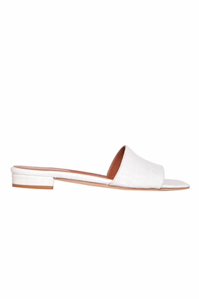 Less Is Bold Crafted In Flow Moc Croco Square Toe Flats In White