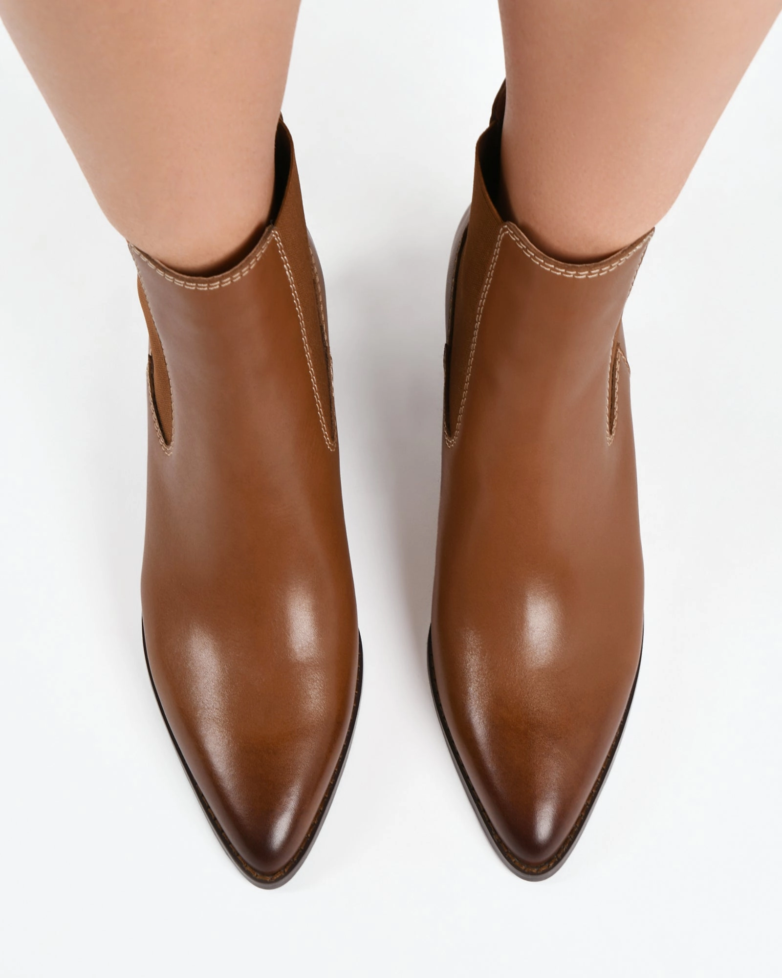 Layer Up Smart Zella Mid Ankle Boots Dark Tan Leather