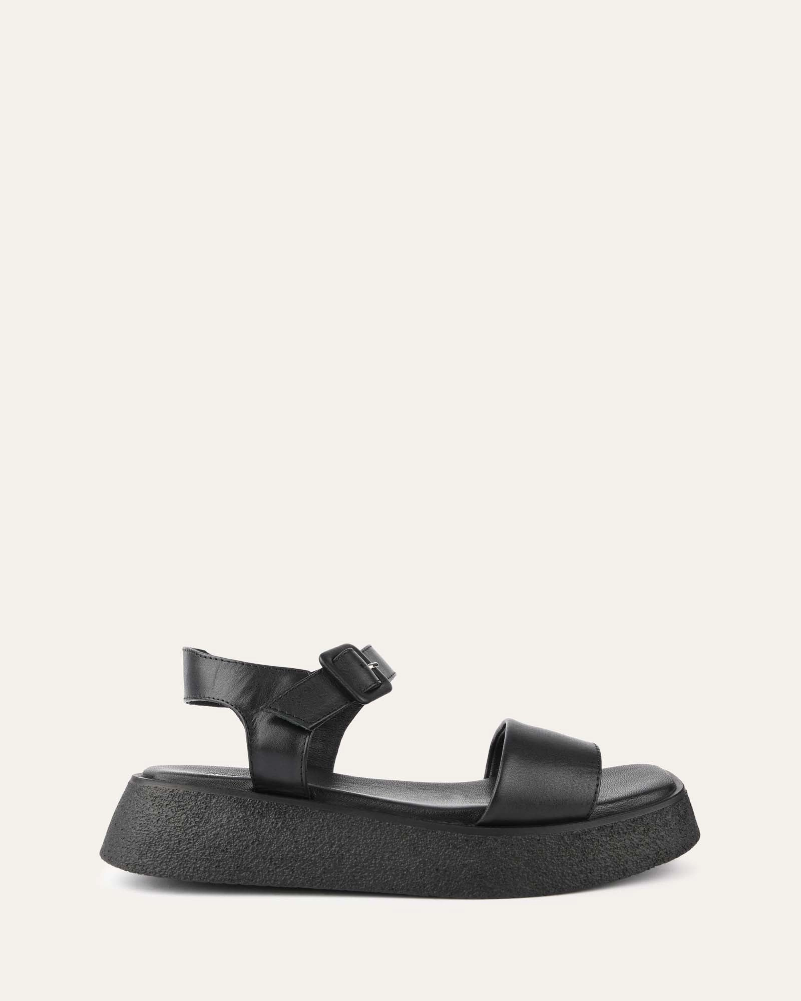 Zuri Flat Sandals Black Leather Core-Level Comfort Precision-Fit